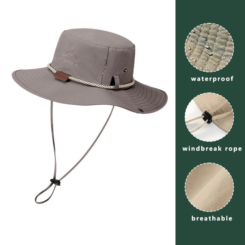 Men Waterproof Leather Chain Bucket Hat