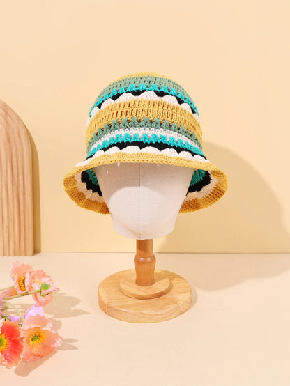 Color Block Woven Flower Bucket Hat
