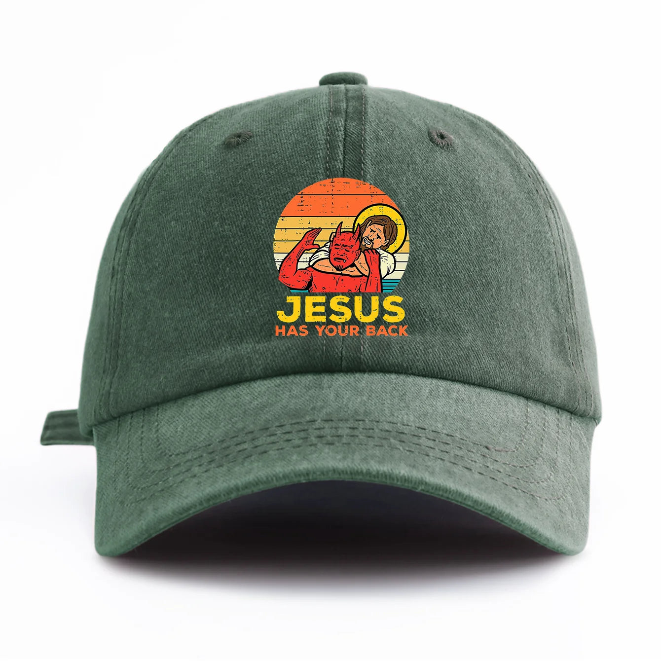 Jesus Has U Back Washed Retro Baseball Cap