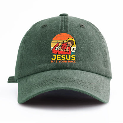 Jesus Has U Back Washed Retro Baseball Cap