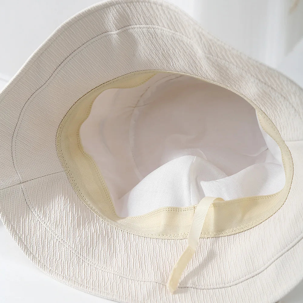 Korean Style Bow Plaid Foldable Bucket Hat