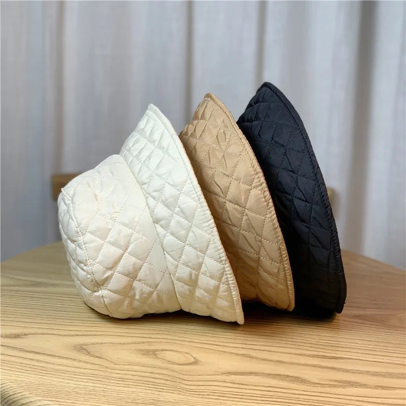 Down Cotton Diamond Grid Fisherman Hat