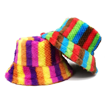 Plush Rainbow Rabbit Bucket Hat