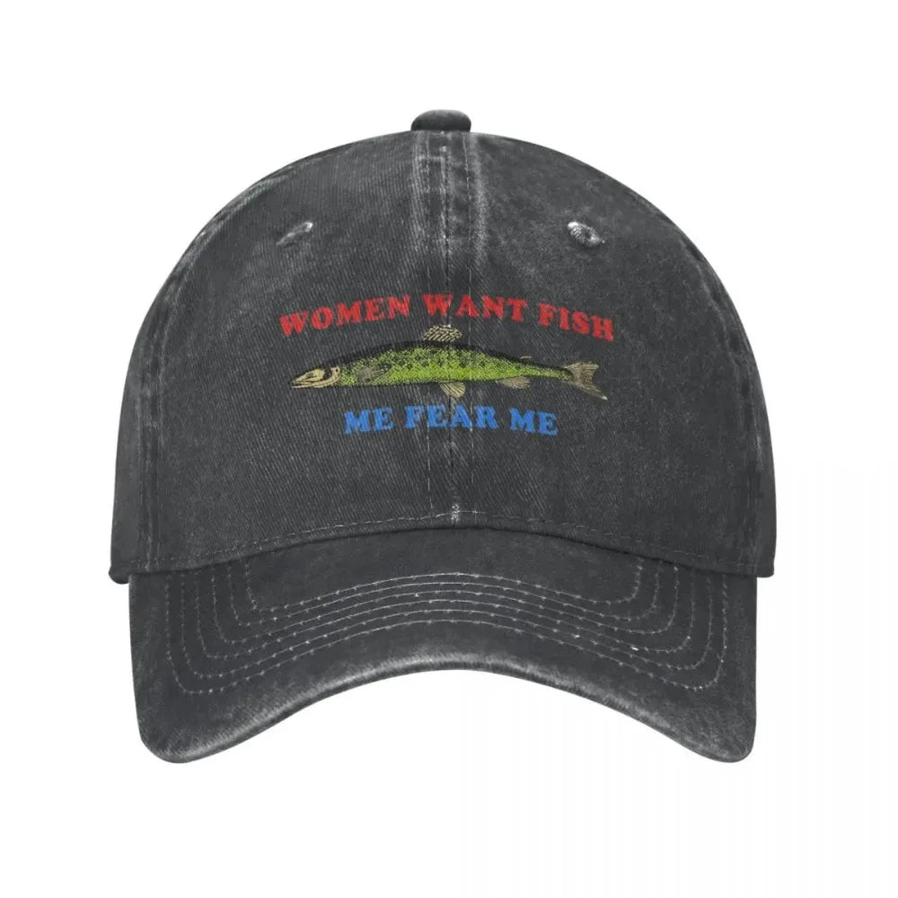 Want Fish Me Fear Me Vintage Baseball Cap