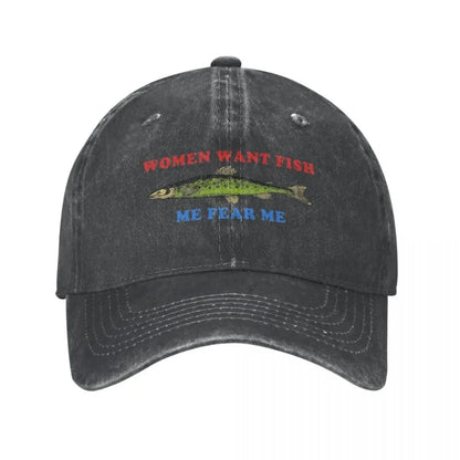 Want Fish Me Fear Me Vintage Baseball Cap