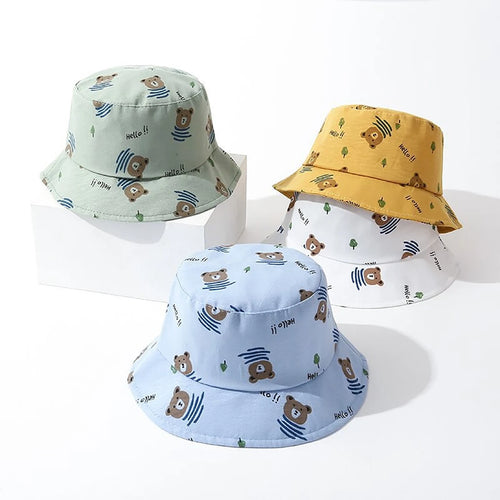 Cute Bear Print Wide Brim Baby Bucket Hat