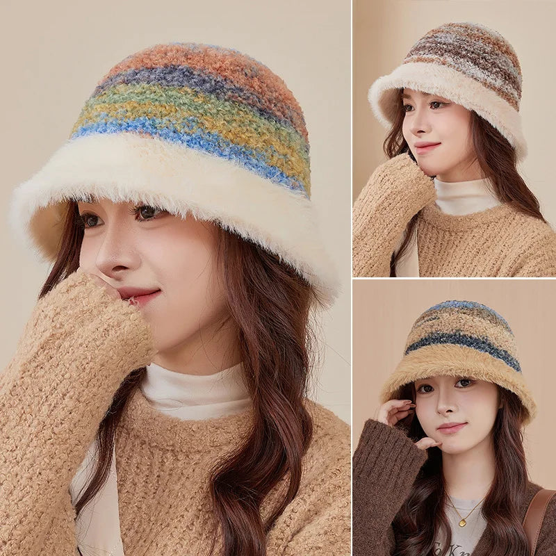 Colorful Plush Knit Winter Bucket Hat