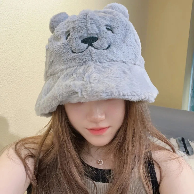 Cute Bear Plush Winter Bucket Hat
