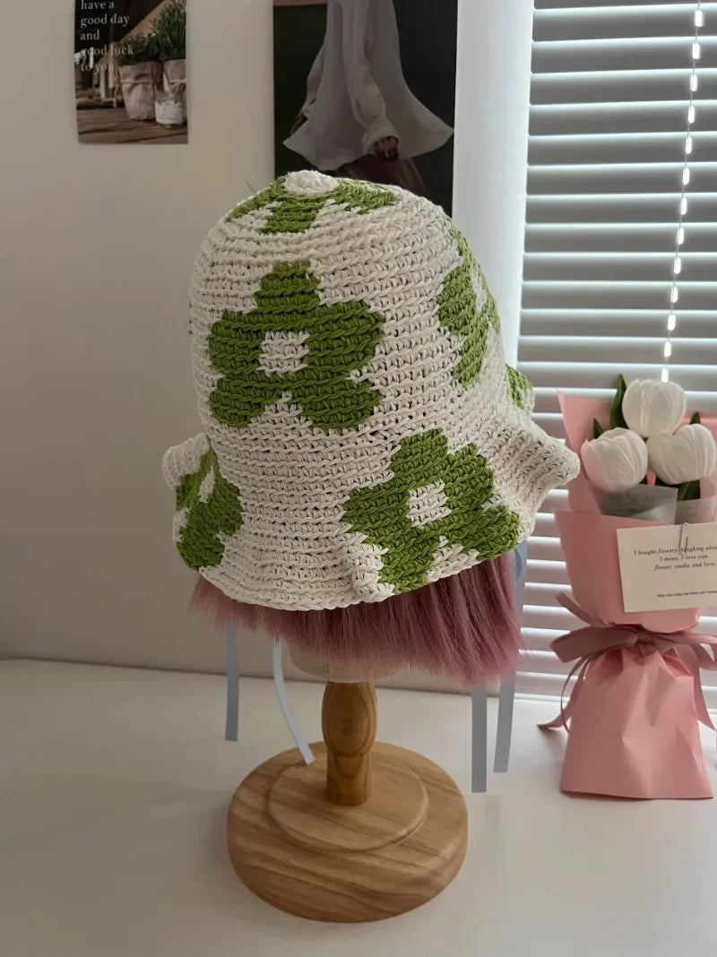 Korean Flower Cotton Crochet Sun Bucket Hat