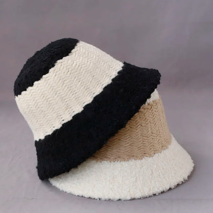 Women's Spliced Color Wool Knitted Bucket Hat