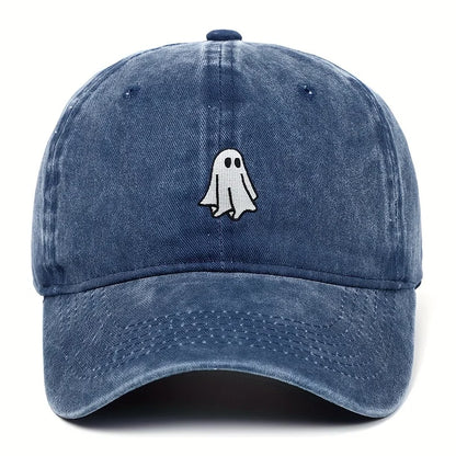 Ghost Pattern Embroidered Brim Halloween Cap