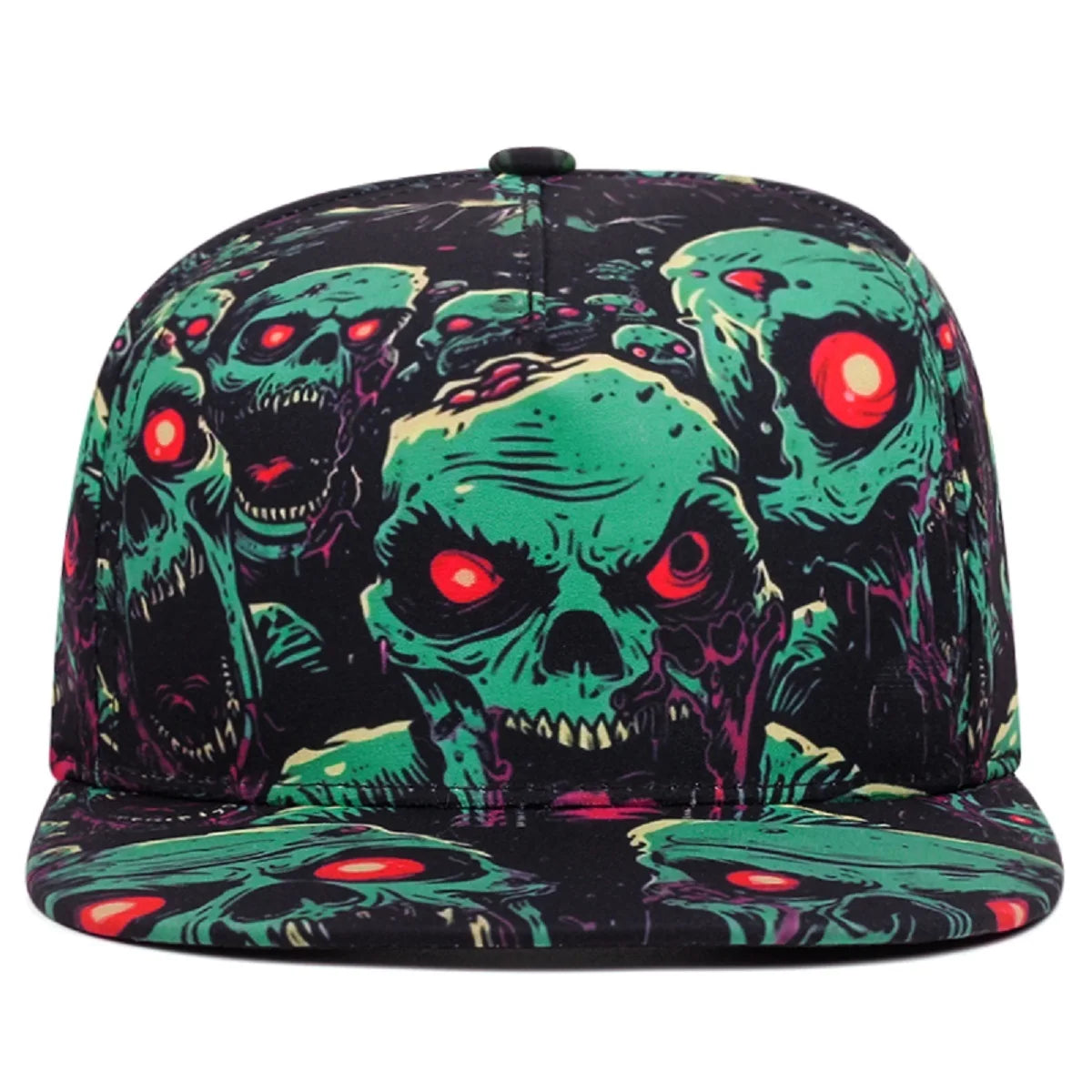 Red Eyes Green Skeleton Flat Brim Baseball Cap