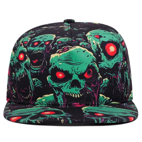 Red Eyes Green Skeleton Flat Brim Baseball Cap