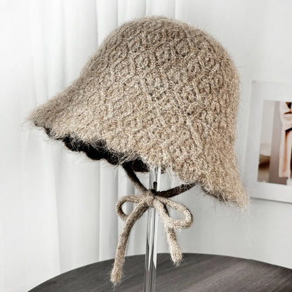Solid Color Cable Knit Wool Winter Bucket Hat