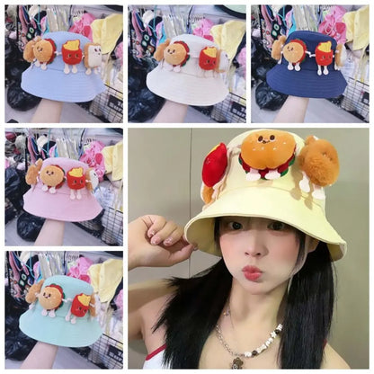 French Fries Hamburger Cartoon Sunshade Bucket Hat