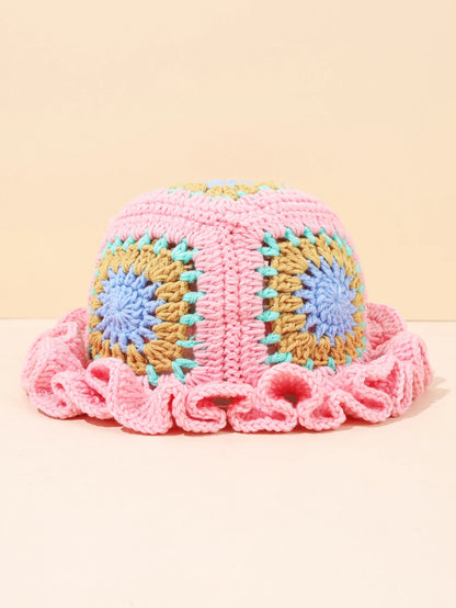 Retro Flower Patchwork Crochet Bucket Hat