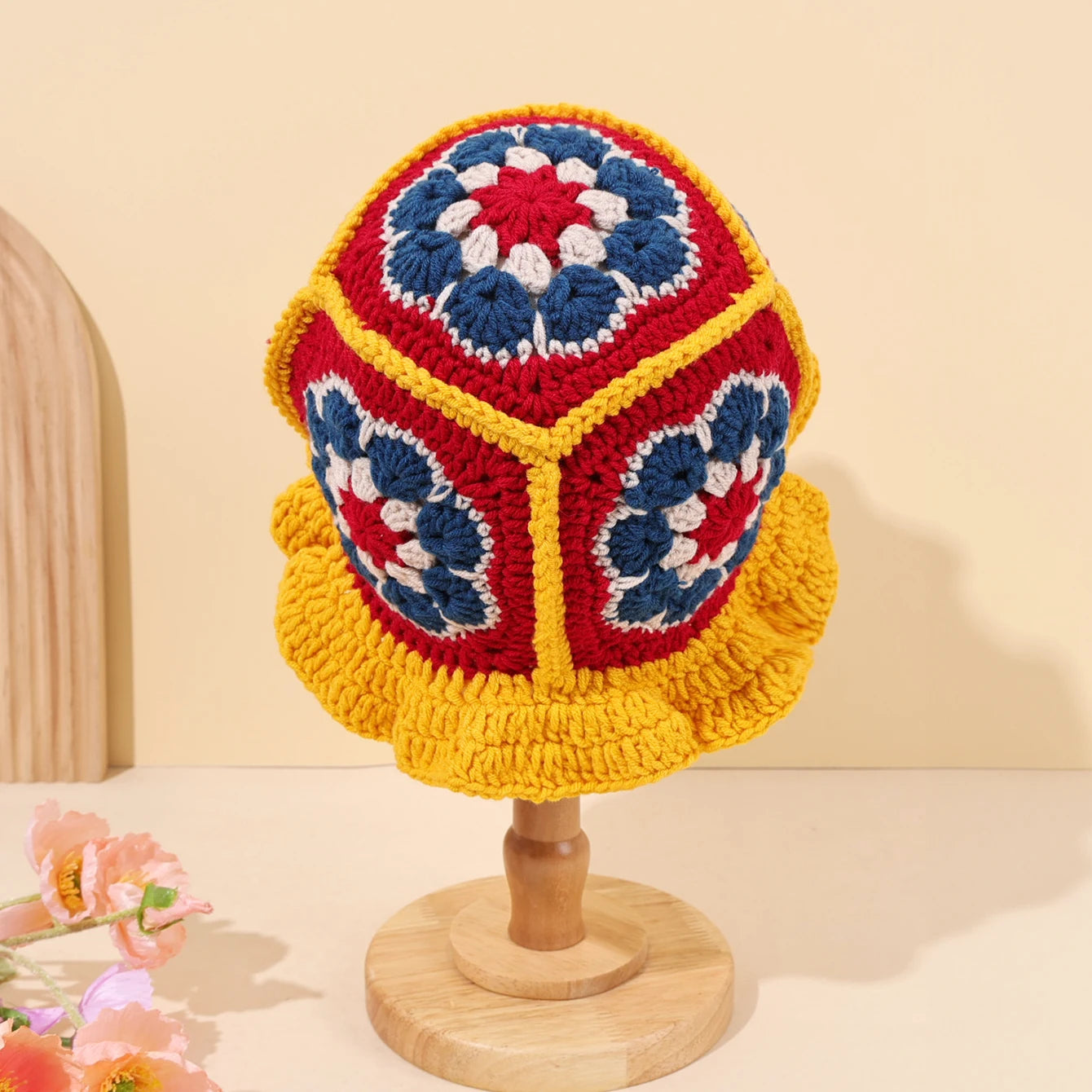 Women's Ethnic Flower Knitted Bucket Hat