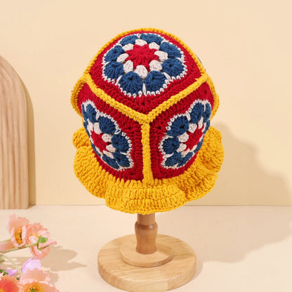 Women's Ethnic Flower Knitted Bucket Hat