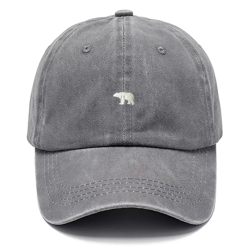 Polar Bear Embroidery Vintage Washed Cotton Baseball Cap