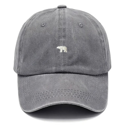 Polar Bear Embroidery Vintage Washed Cotton Baseball Cap