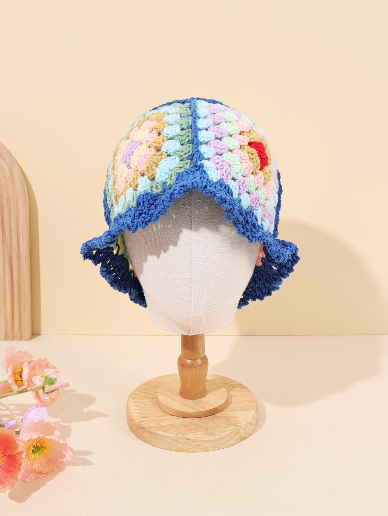 Flower Wool Knitted Insulated Double Wear Bucket Hat