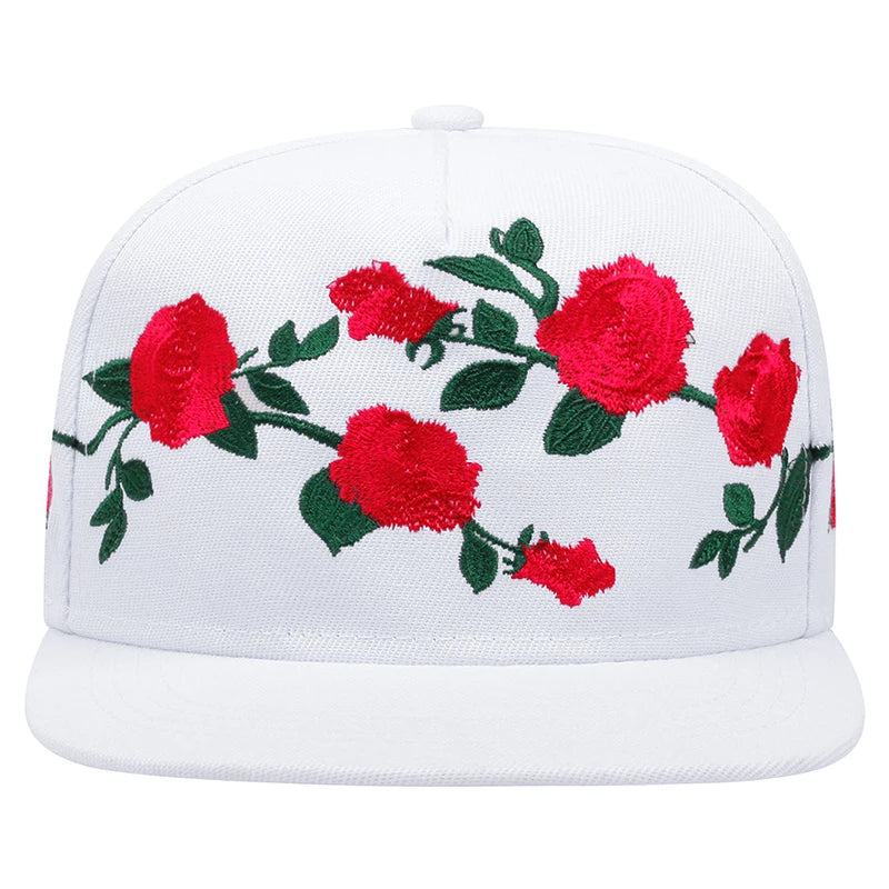 Rose Embroidery Snapback Cap
