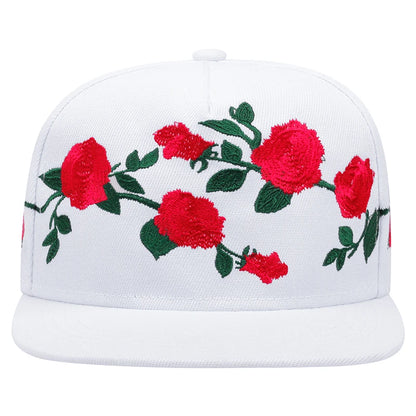 Rose Embroidery Snapback Cap