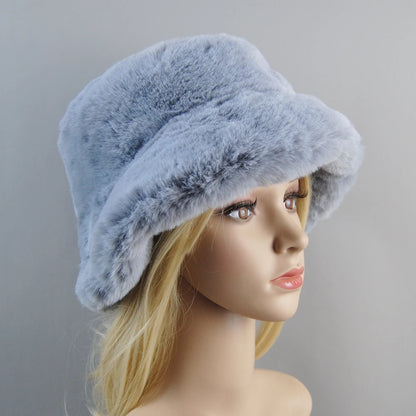 Fake Rabbit Fur Plush Winter Hat for Women