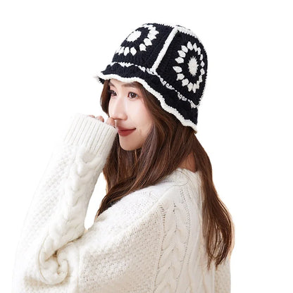 Hollow Crochet Knit Foldable Floppy Beach Bucket Hat