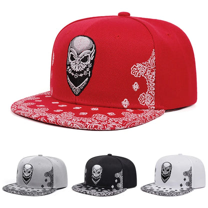Paisley Skeleton Embroidery Hip Hop Flat Snapback Cap