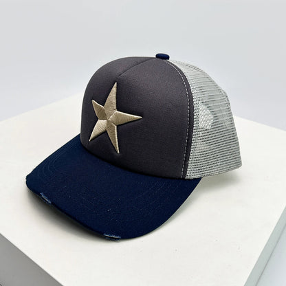 Five Pointed Star Embroidered Color Block Baseball Hat