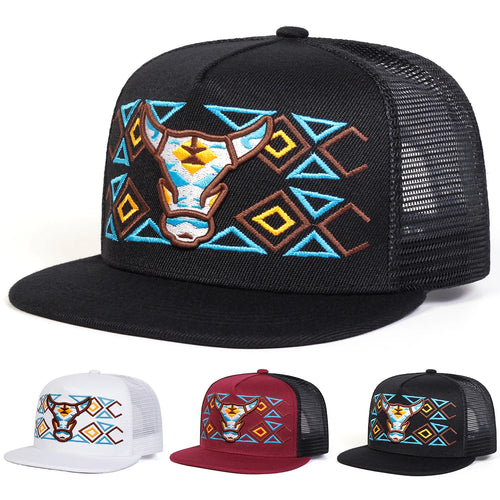Unisex Ox Head Embroidery Hip-hop Net Hats