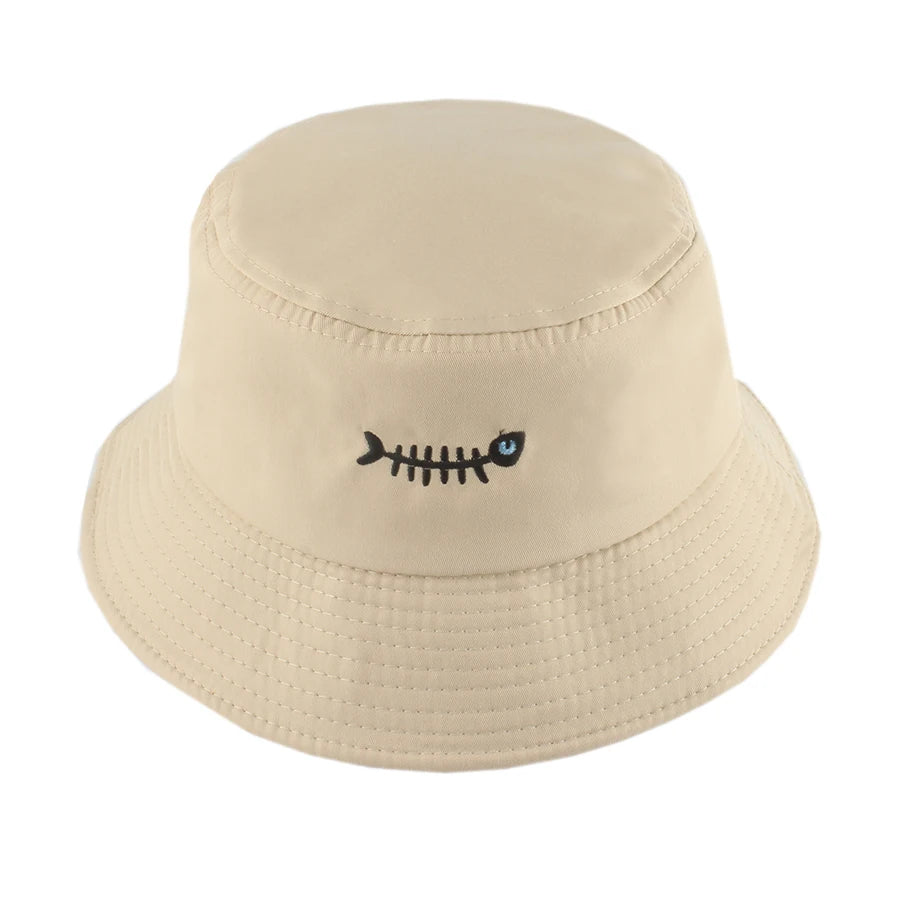 Fish Bone Embroidered Street Hip Hop Bucket Hat