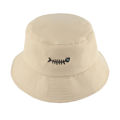 Fish Bone Embroidered Street Hip Hop Bucket Hat