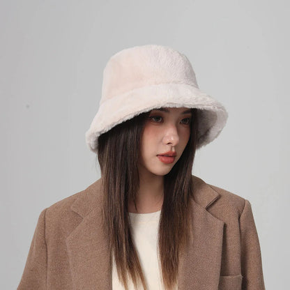 Funny Korean Faux Fur Bucket Hat