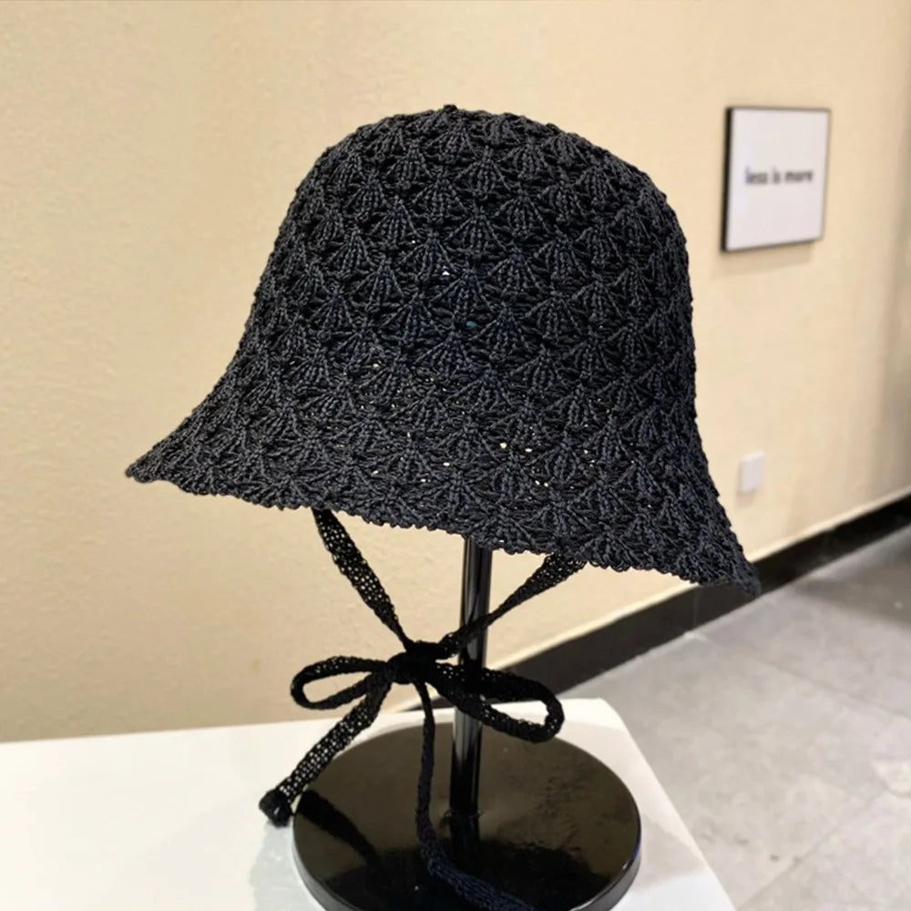 Breathable Hollow Knit Visor Bucket Hat