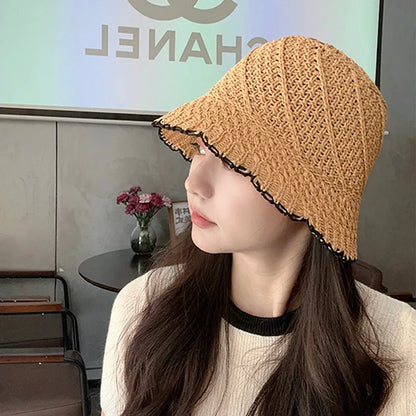 Japanese Lace Hollow Straw Summer Bucket Hat