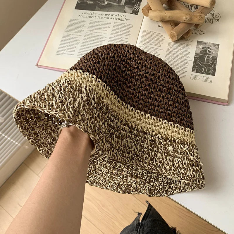 Knitted Mix Color Crochet Travel Women Bucket Hat
