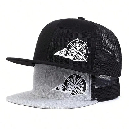Compass Mountain Embroidery Hip Hop Snapback Cap