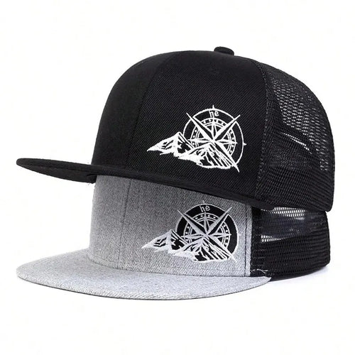 Compass Mountain Embroidery Hip Hop Snapback Cap