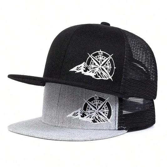 Compass Mountain Embroidery Hip Hop Snapback Cap