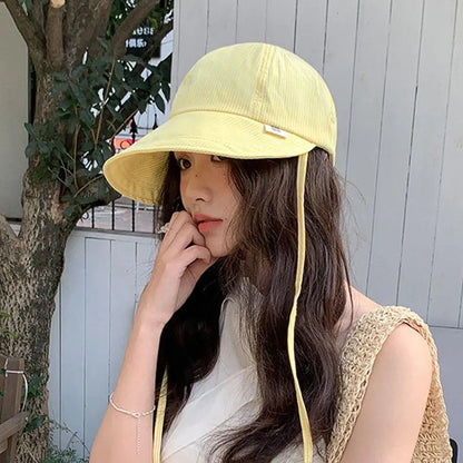 Women Korean Stripe Wide Brim Bucket Hat
