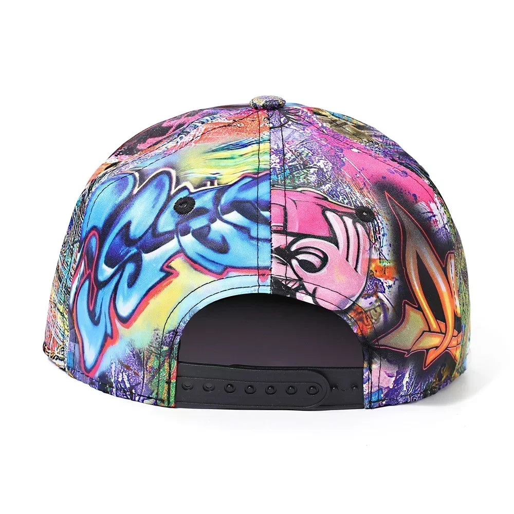 Graffiti Printed Flat Visor Snapback Hat