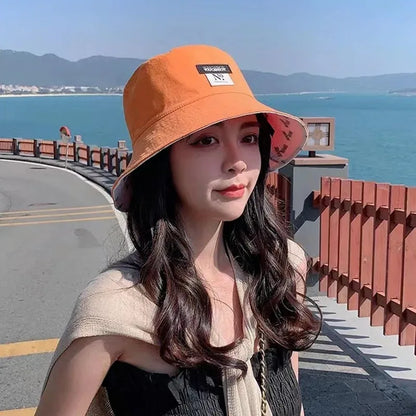 Reversible Korean Letter Print Summer Women Bucket Hat