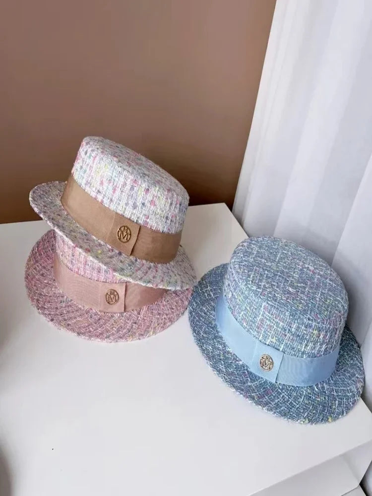 Xiao Xiang Pearl Tweed Flat Top Bucket Hat