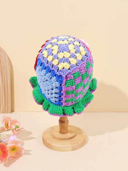 Flower Wool Hollow Knit Bucket Hat
