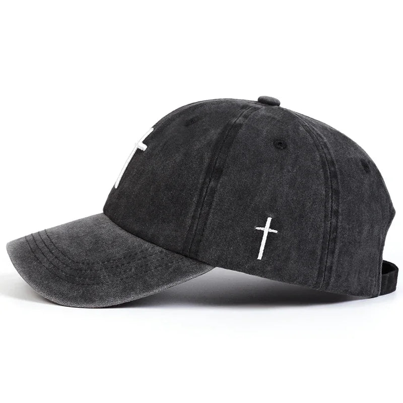 Unisex Cross Embroidery Wash Baseball Caps
