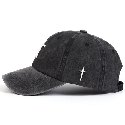 Unisex Cross Embroidery Wash Baseball Caps