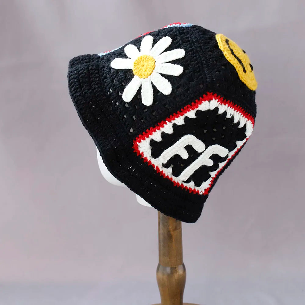 Colorful Gradient Flower Knitted Wool Bucket Hat