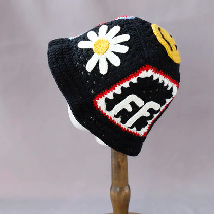 Colorful Gradient Flower Knitted Wool Bucket Hat